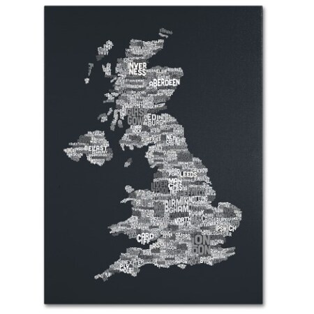 Michael Tompsett 'UK Cities Text Map 4' Canvas Art,14x19
